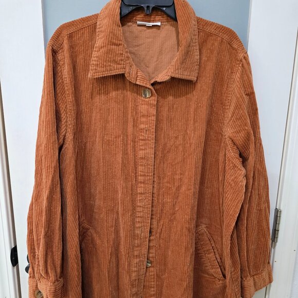 Serengeti Brown Corduroy Shacket – Women’s Plus 2X Button Front 100% Cotton - Picture 1 of 10